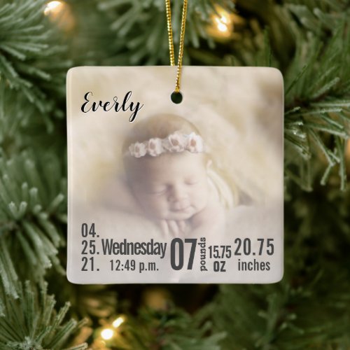 Baby Birth Stats Birth Record Christmas Photo Cera Ceramic Ornament