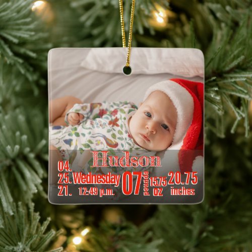 Baby Birth Stats Birth Record Christmas Photo Cera Ceramic Ornament