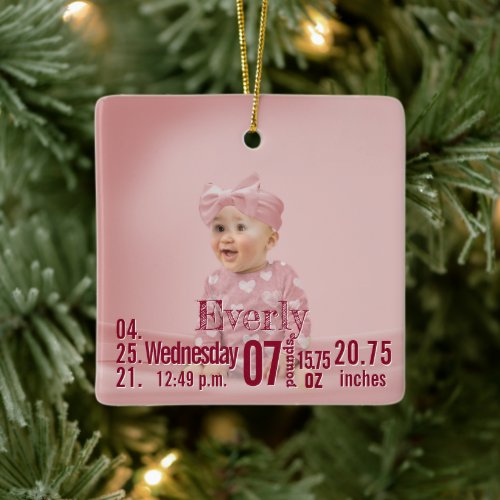 Baby Birth Stats Birth Record Christmas Photo Cera Ceramic Ornament