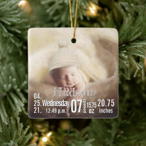 Baby Birth Stats Birth Record Christmas Photo Cera Ceramic Ornament