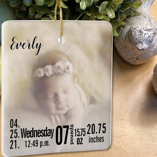 Baby Birth Stats Birth Record Christmas Photo Cera Ceramic Ornament