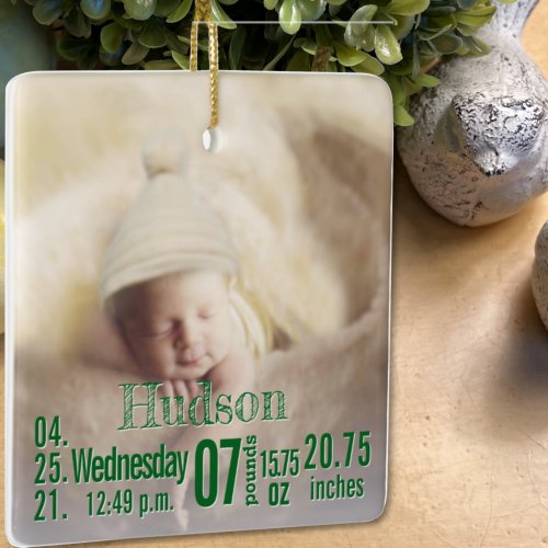 Baby Birth Stats Birth Record Christmas Photo Cera Ceramic Ornament