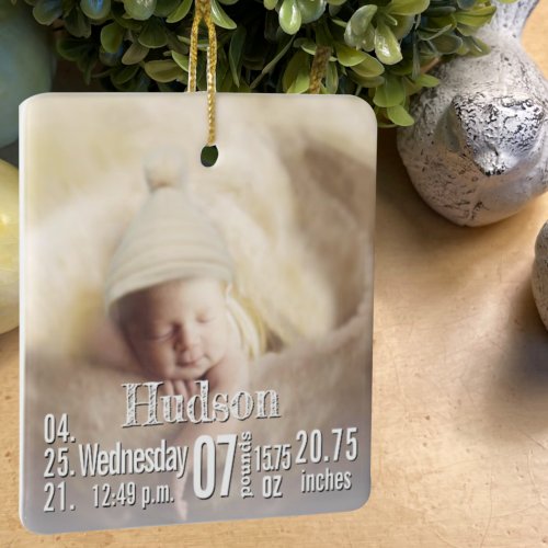 Baby Birth Stats Birth Record Christmas Photo Cera Ceramic Ornament