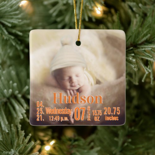 Baby Birth Stats Birth Record Christmas Photo Cera Ceramic Ornament