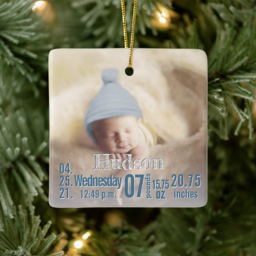 Baby Birth Stats Birth Record Christmas Photo Cera Ceramic Ornament