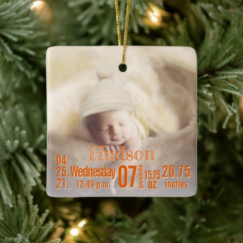 Baby Birth Stats Birth Record Christmas Photo Cera Ceramic Ornament