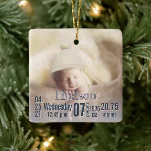 Baby Birth Stats Birth Record Christmas Photo Cera Ceramic Ornament