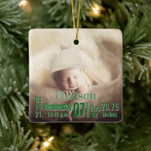 Baby Birth Stats Birth Record Christmas Photo Cera Ceramic Ornament