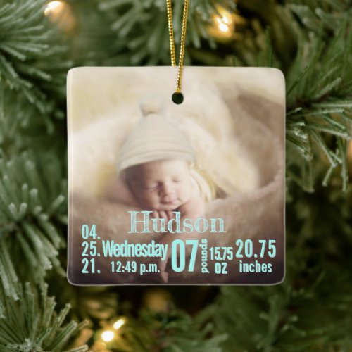 Baby Birth Stats Birth Record Christmas Photo Cera Ceramic Ornament