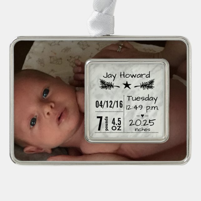 Baby Birth Stats Birth Record Christmas Photo Christmas Ornament (Front)