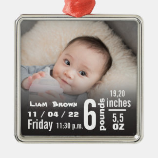 Baby Birth Stats, Birth Record, & Christmas Photo Metal Ornament