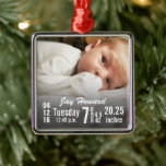 Baby Birth Stats Birth Record Christmas Photo Metal Ornament<br><div class="desc">Baby Birth Stats Birth Record Christmas Photo.  Great Gift for the family especially grandma and grandpa or the proud new parents. Special Picks.</div>