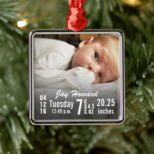 Baby Birth Stats Birth Record Christmas Photo Metal Ornament