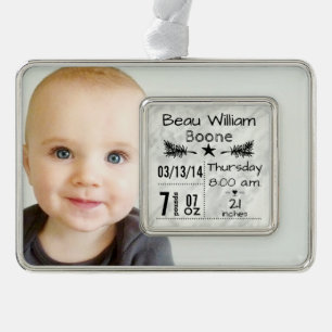 Baby Birth Stats Birth Record Christmas Photo Silver Plated Framed Ornament