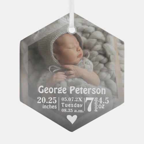 Baby Birth Stats Birth Record Photo Christmas Glass Ornament