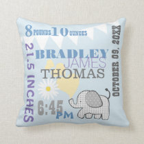 Baby Birth Stats Blue Birthday Weight Throw Pillow