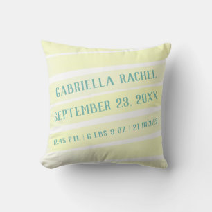 Baby Birth Stats Cheery Yellow Chic Stripe Throw Pillow