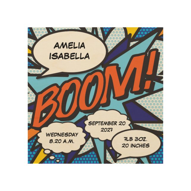 Baby Birth Stats Comic Book Pop Art Keepsake (Front)