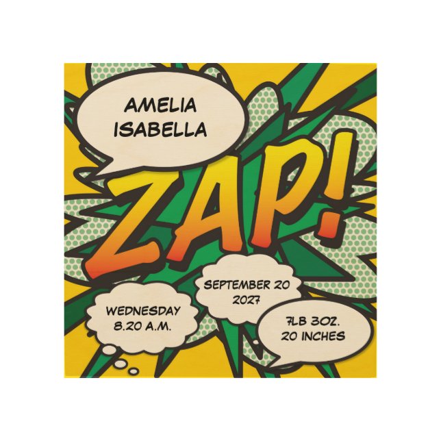 Baby Birth Stats Comic Book Pop Art Keepsake (Front)