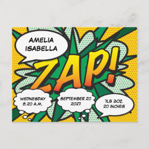 Baby Birth Stats Comic Book Pop Art Keepsake Postcard