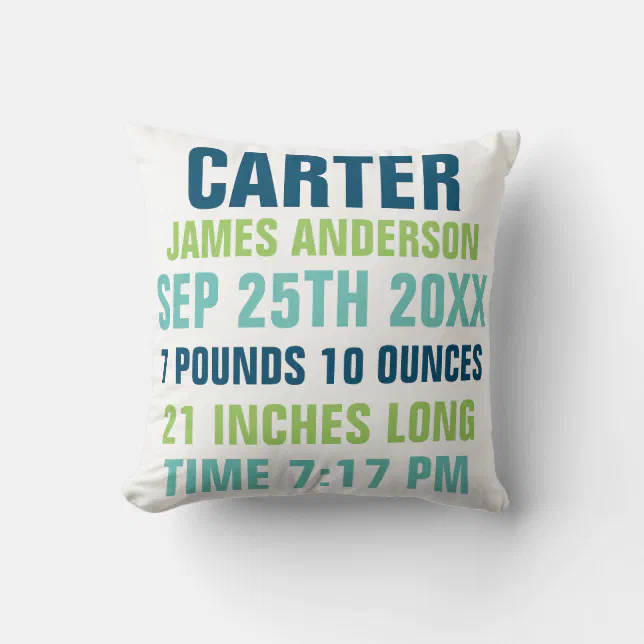 Baby Birth Stats custom Pillow Zazzle