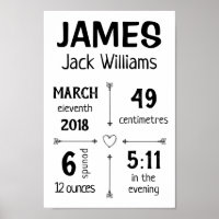 Baby Birth Stats Custom Wall Print Poster - Arrows