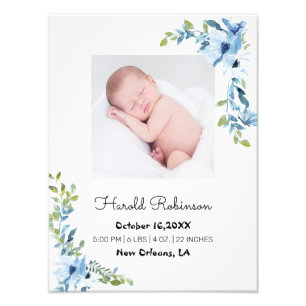 Baby Birth Stats Floral Photo Print