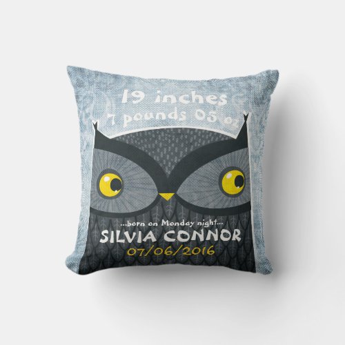 Baby Birth Stats Funny Owl Linen Pillow