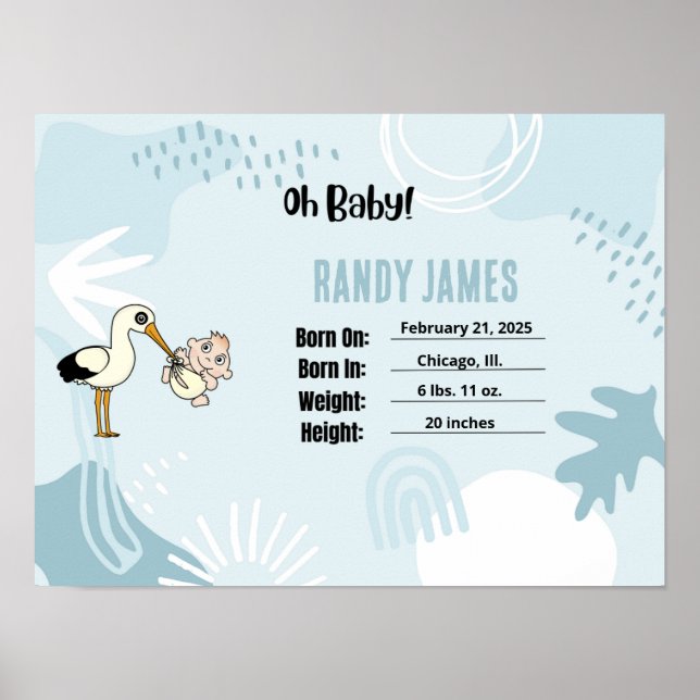 Baby Birth Stats Nursery Wall Art (Front)