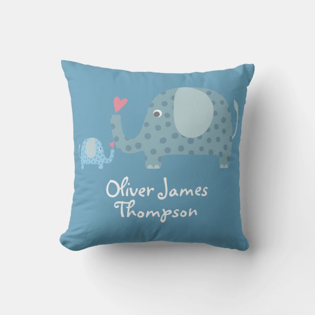 Baby Birth Stats Personalised Polka Dot Elephants Throw Pillow (Front)