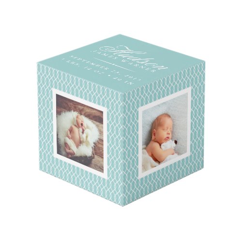 Baby Birth Stats Photo Cube  Aqua