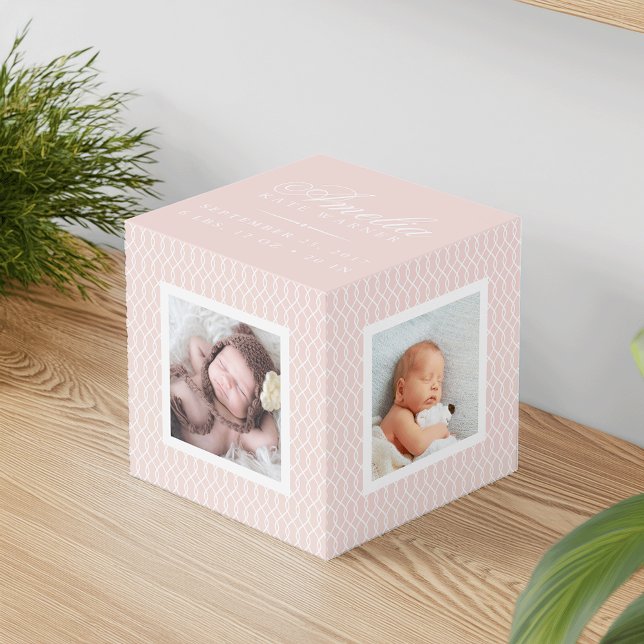 Baby Birth Stats Photo Cube | Blush Pink (Creator Uploaded)