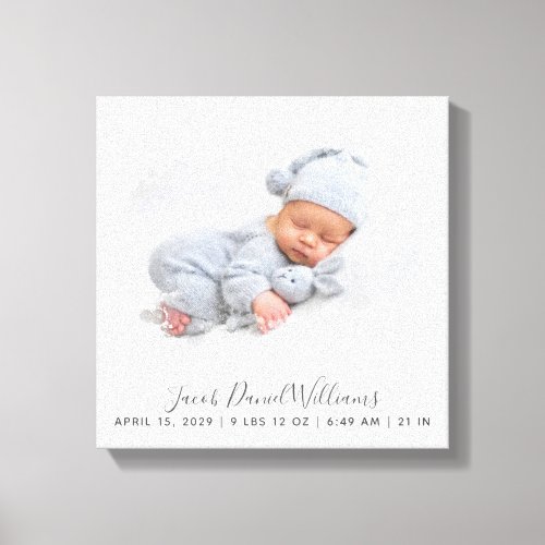 Baby Birth Stats Photo Mask Newborn Keepsake Canvas Print