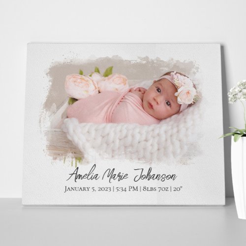 Baby Birth Stats Photo Newborn Keepsake Nursery  Canvas Print