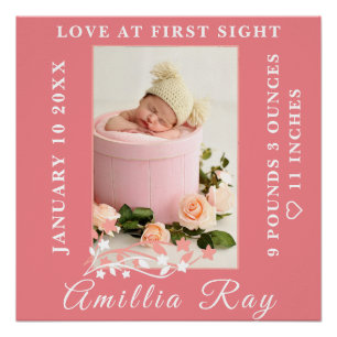 Baby Birth Stats Photo Newborn Keepsake Nursery  Poster