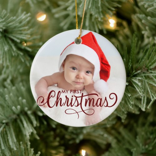 Baby Birth Stats Record First Christmas Photo  Cer Ceramic Ornament