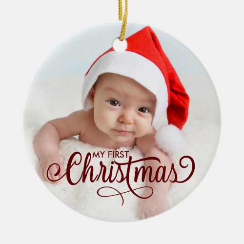 Baby Birth Stats Record First Christmas Photo Cera Ceramic Ornament