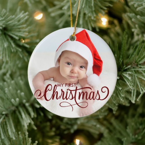 Baby Birth Stats Record First Christmas Photo Ceramic Ornament
