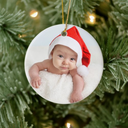 Baby Birth Stats Record First Christmas Photo Ceramic Ornament