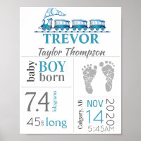 Baby Birth Stats Sign with Blue Train  & Footprint