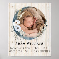 Baby Birth Stats with Photo Poster