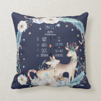 Baby Birth Stats Woodland Deer Winter Holidays Throw Pillow