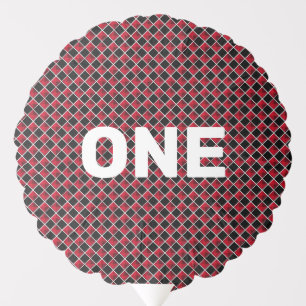 Baby birthday & black red checkered pattern balloon