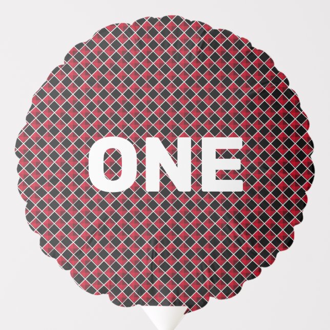 Baby birthday & black red checkered pattern balloon (Front)