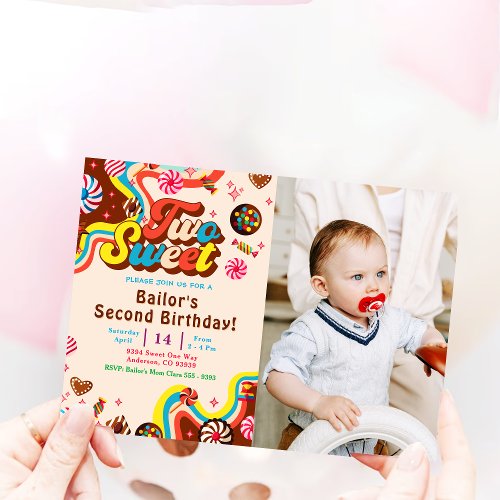 Baby Birthday Candy Two Sweet Party Invitation