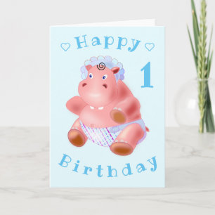 Baby Birthday Card Baby Hippo - Personalized