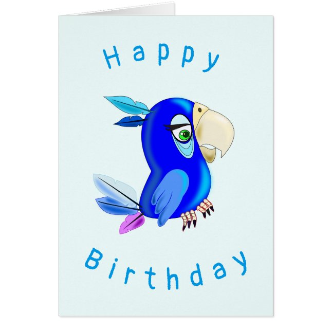 Baby Birthday Card Blue Parrot (Front)