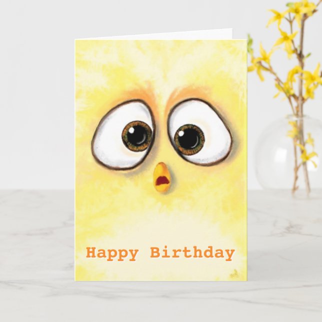 Baby Birthday Card Chicken with Big Eyes (Yellow Flower)