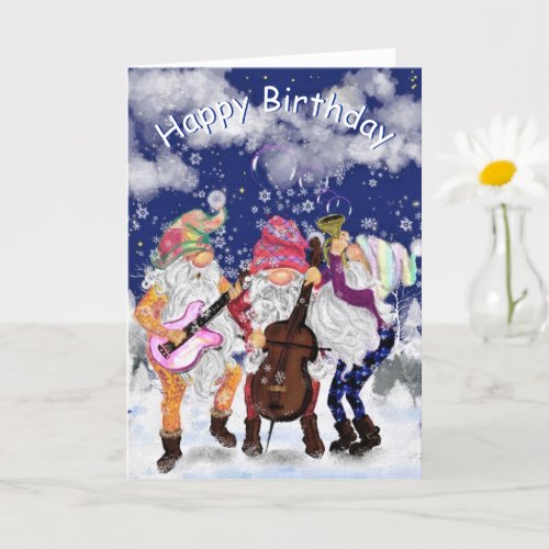 Baby Birthday Card Gnomes Music Band