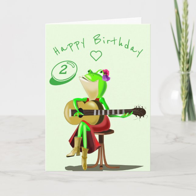 Baby Birthday Card Guitar Player Frog Personalized (Front)